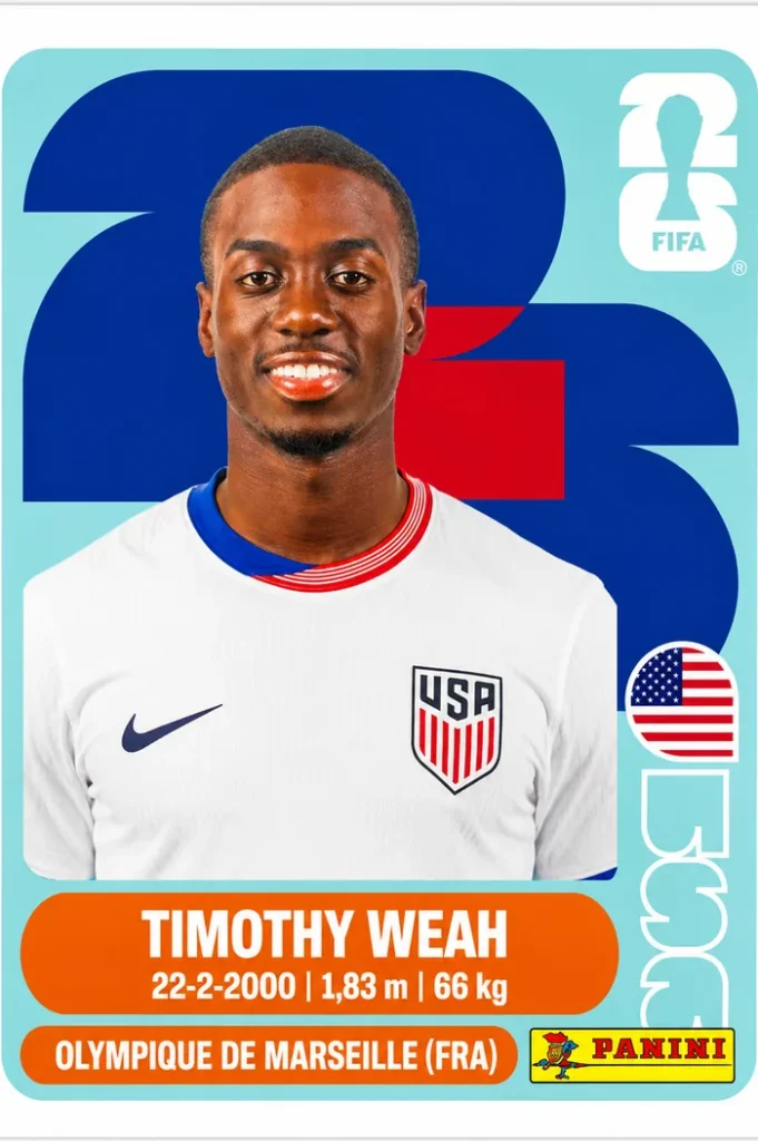 Timothy Weah USA Base Sticker Panini World Cup 2026