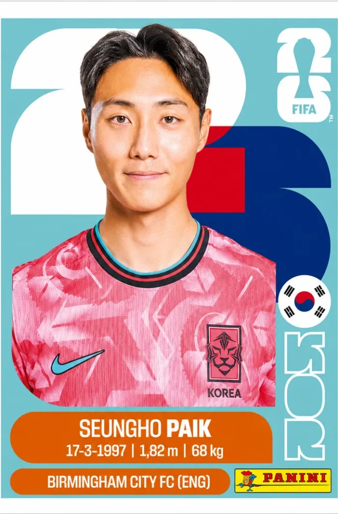 Seungho Paik South Korea Base Sticker Panini World Cup 2026